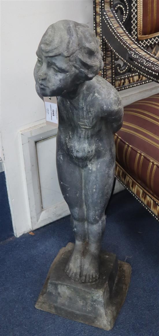 A lead garden figure of a girl H.70cm